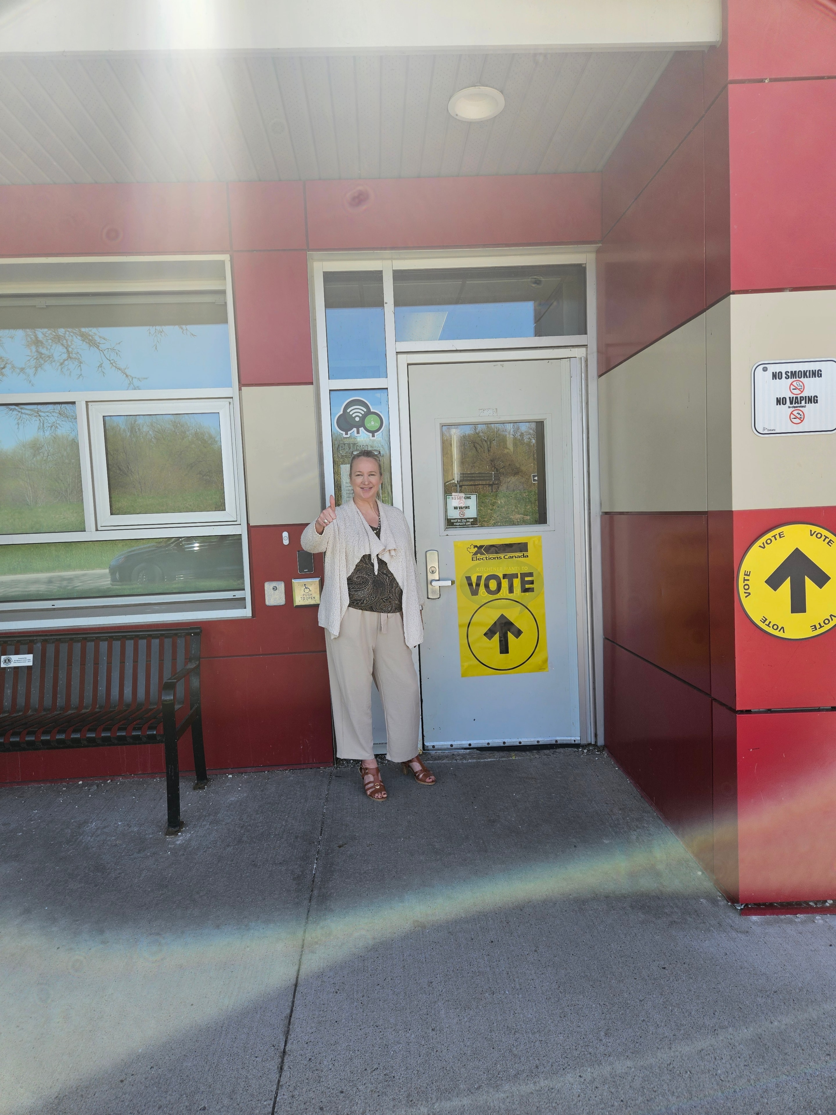 Tracey Weiler in hard hat and safety vest during a School Board Trustee site visit